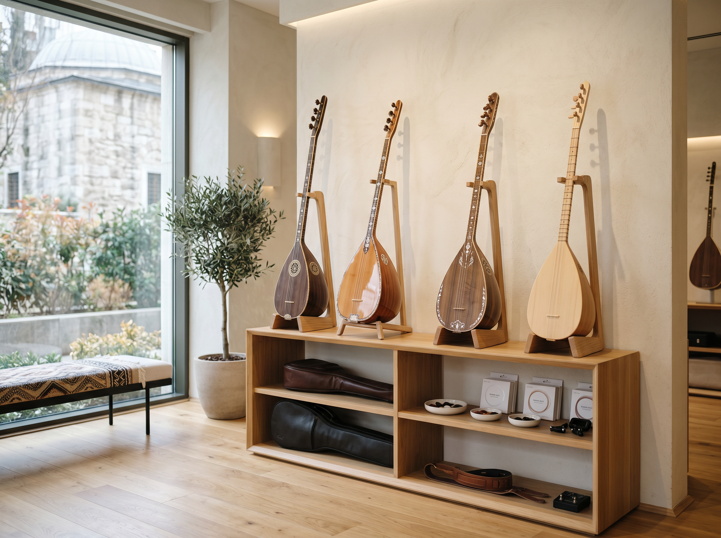 Saz ve bağlama ürün gruplarını gösteren modern görsel